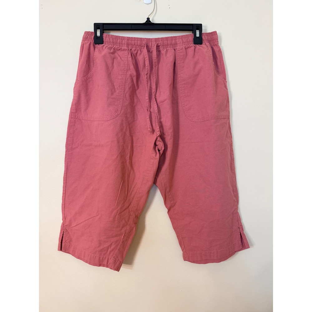 Jordana Rose Pink Cotton Petite Cropped Pants Drawstring Elastic Waist PL